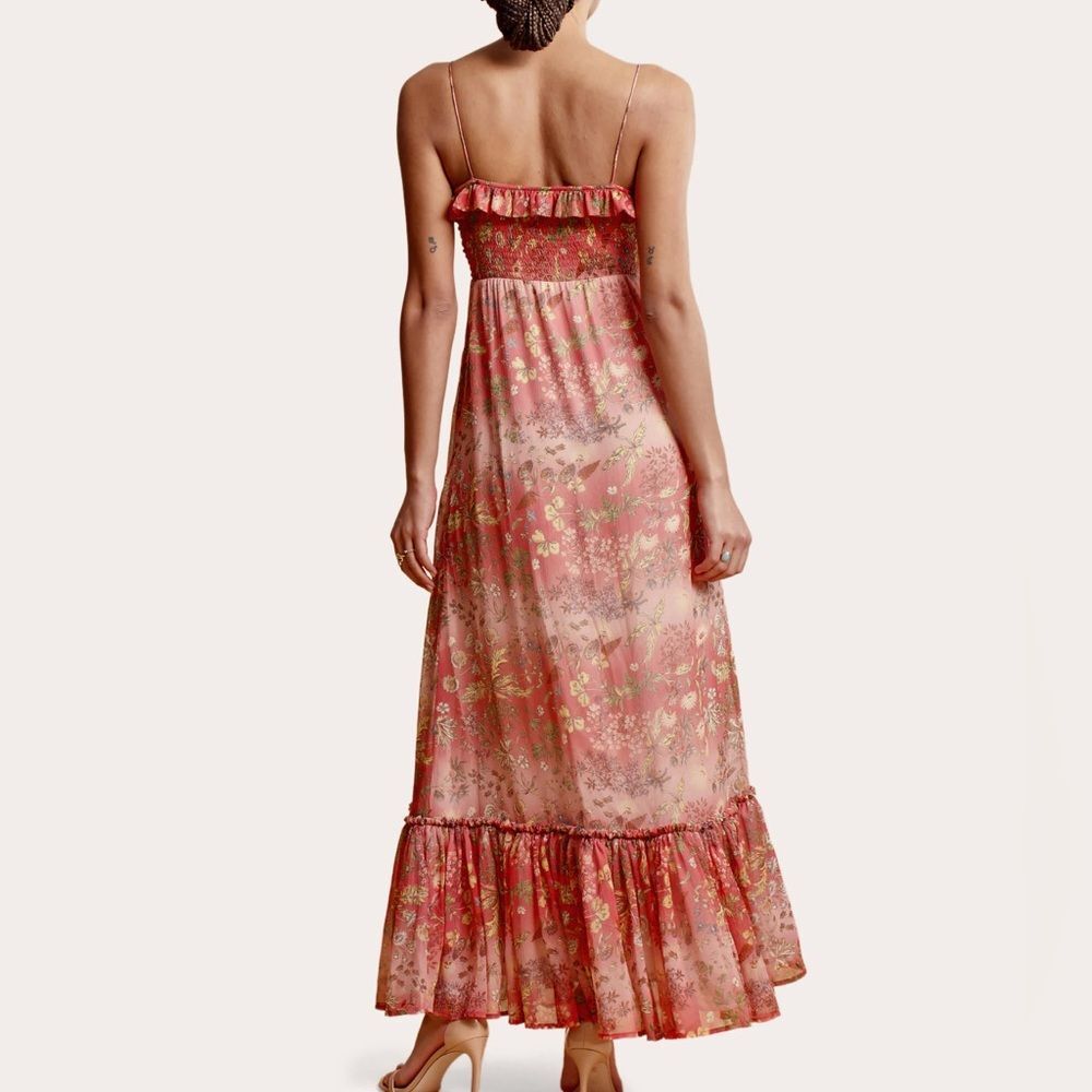 byTiMo Chiffon Strap Maxi Dress Salmon Bright Field Sleeveless Size XS NWOT - Picture 6 of 16